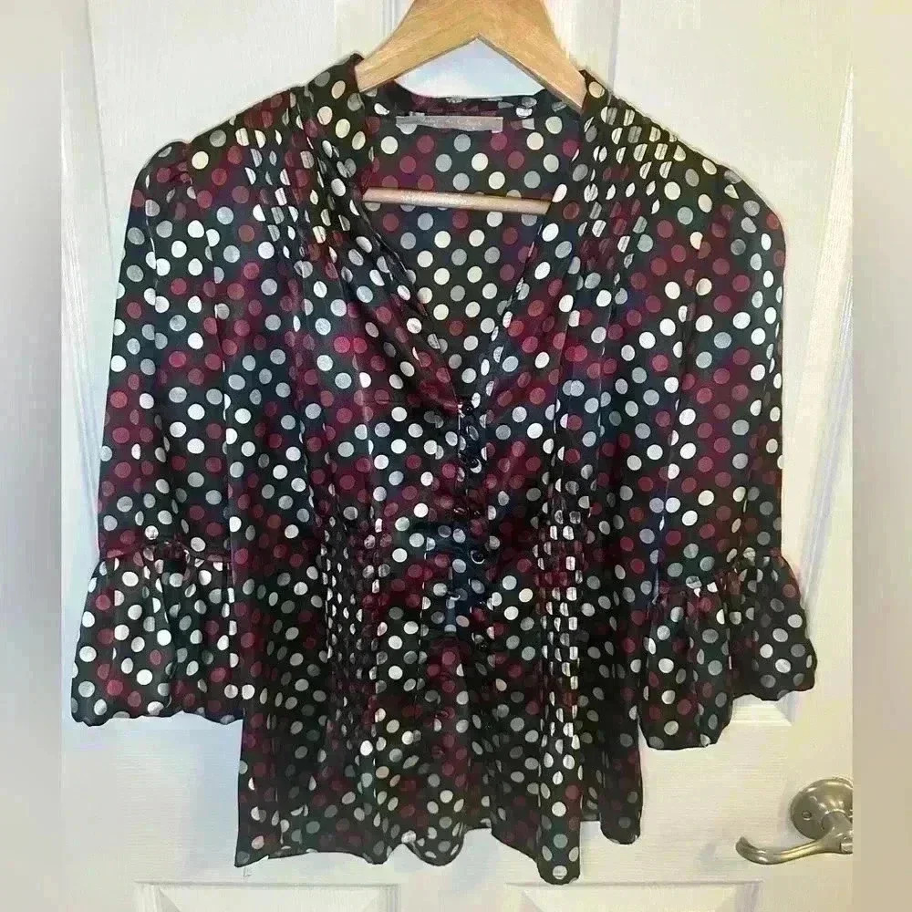Violet and Claire Business Casual Blouse black with Polka Dots Ladies size Small